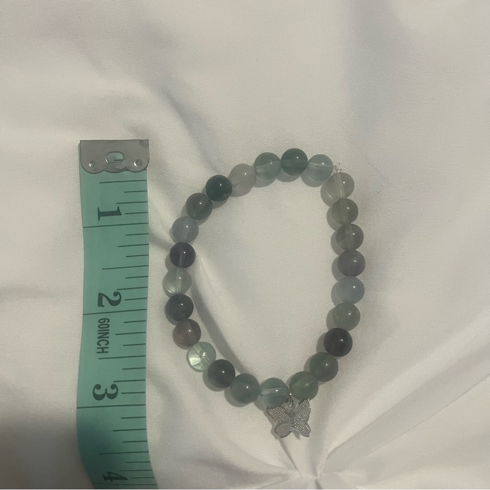 Fluorite Genuine Stone Butterfly Charm Bracelets Handmade Green Purple Silver - Picture 7 of 10
